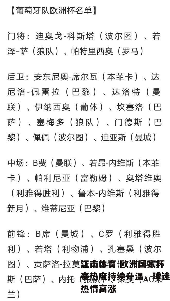 欧洲国家杯赛热度持续升温，球迷热情高涨